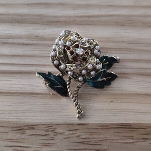 Elegant Gold and Green Rose Brooch